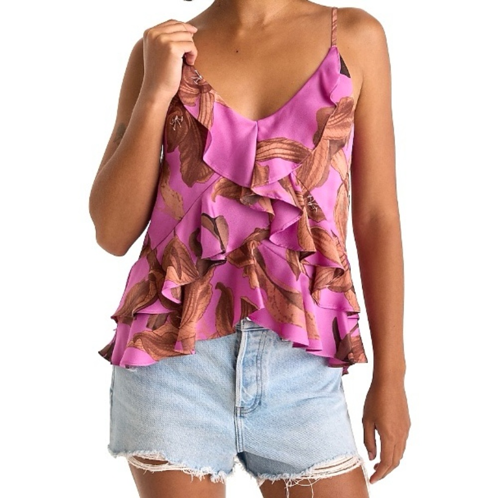 Satin Floral Ruffle Front Downtown Cami